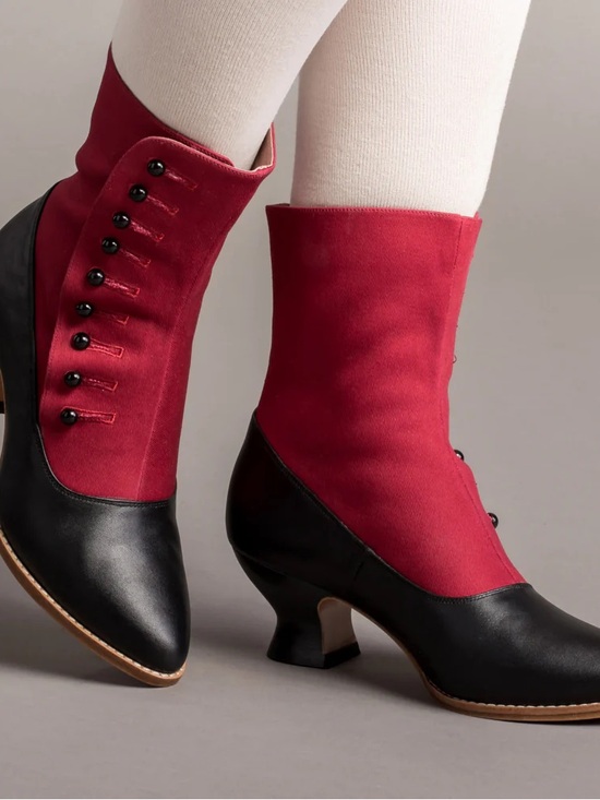 American Duchess Shoes - American Duchess Manhattan Victorian Cloth-Top Button Boots (Red/Black) size 6.5